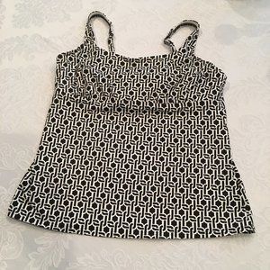 Lands' End Black & White Square Neck Tankini Top.